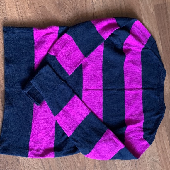 J Crew navy and purple striped wool sweater - Picture 5 of 7